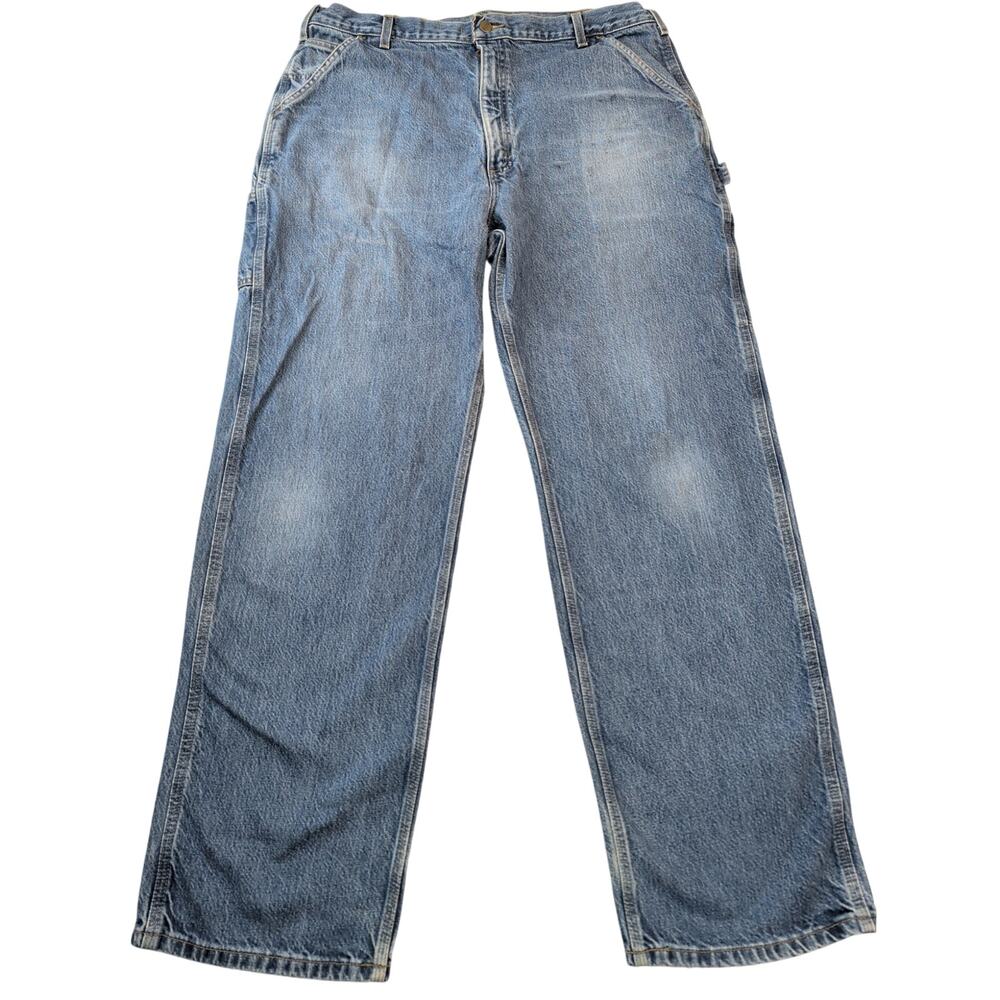 Carhartt Mens Denim Blue Jeans Carpenter Pants 40x33 Distressed Workwear Baggy